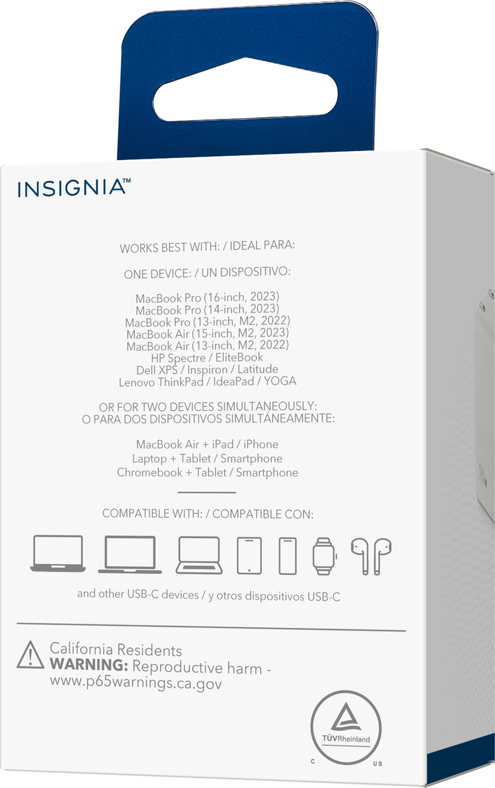 Insignia™ - 70W Dual Port USB-C Foldable Compact Wall Charger Kit for MacBook Pro, Smartphone, Tablet and More - White_1
