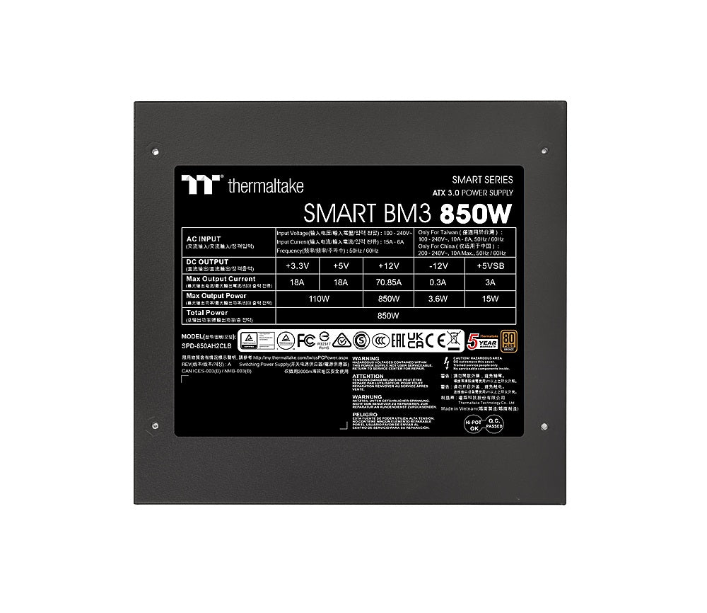 Thermaltake - Smart BM3 850W 80+ Bronze PCIE Gen 5 ATX 3.0 Semi-Modular Power Supply - Black_3