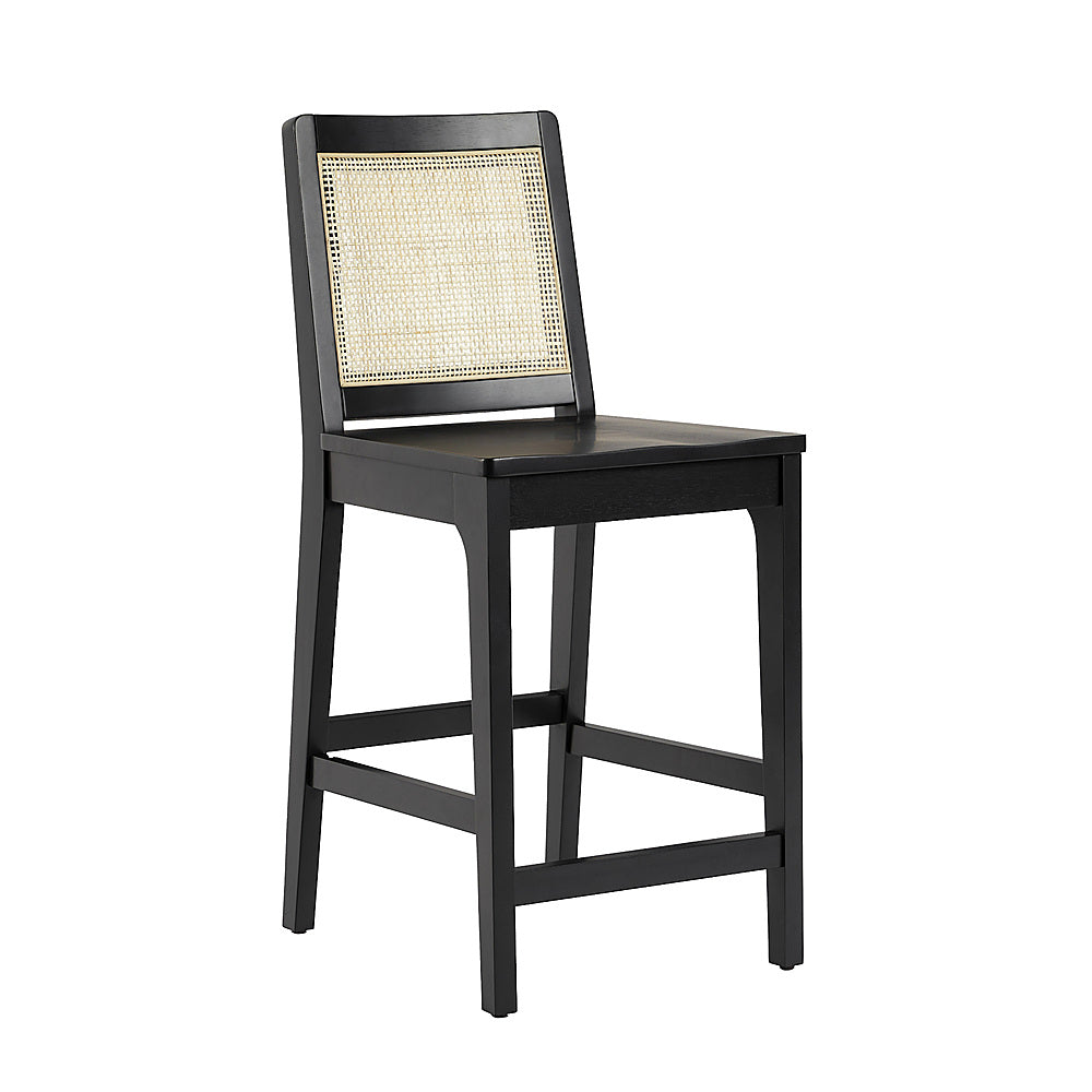 Walker Edison - Contemporary Wood Counter Stool with Rattan Back Inset (2-Piece Set) - Black_1