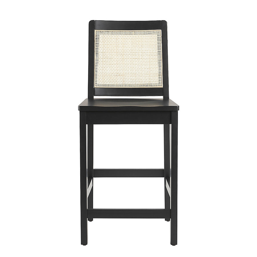 Walker Edison - Contemporary Wood Counter Stool with Rattan Back Inset (2-Piece Set) - Black_0
