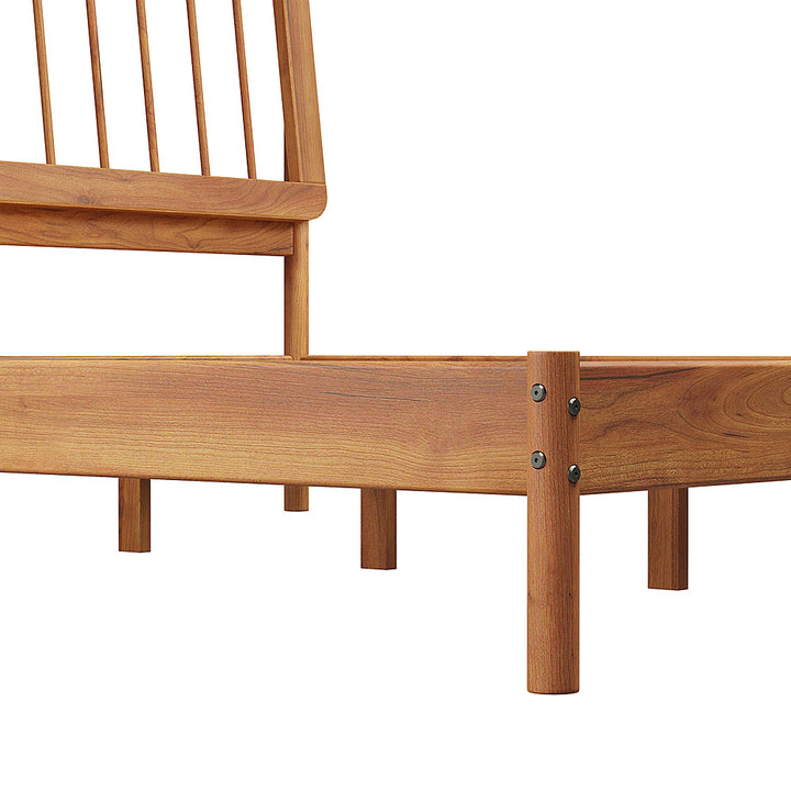 Walker Edison - Mid-Century Modern Slatted Solid Wood King Bedframe - Caramel_8