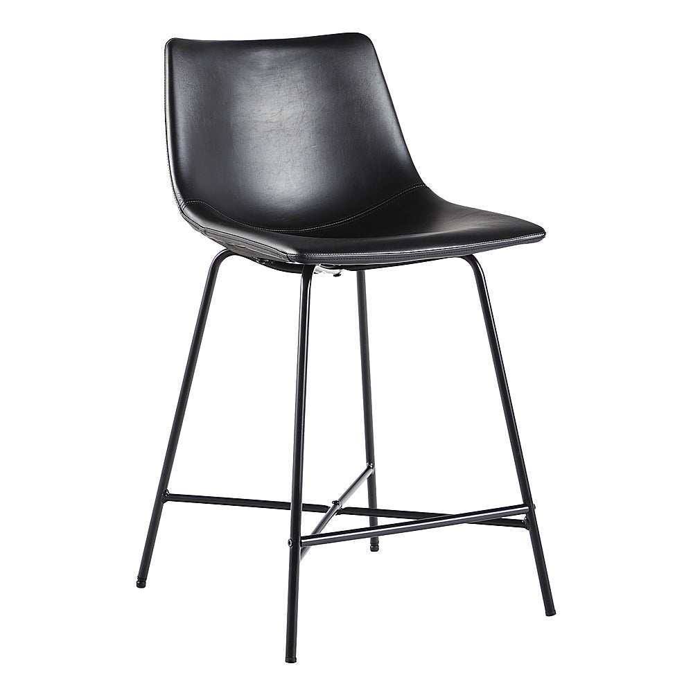 Walker Edison - Upholstered Counter Stool with Metal X Base (2-Piece set) - Black_1