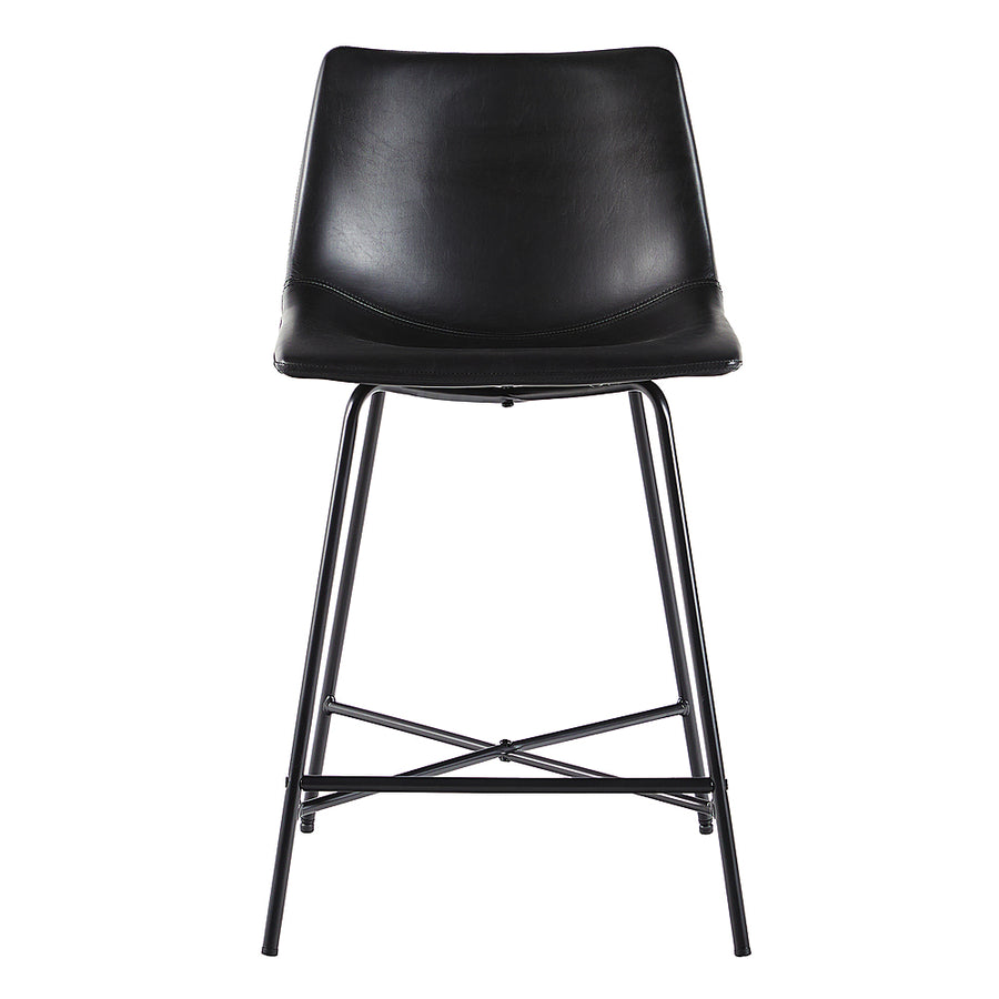 Walker Edison - Upholstered Counter Stool with Metal X Base (2-Piece set) - Black_0