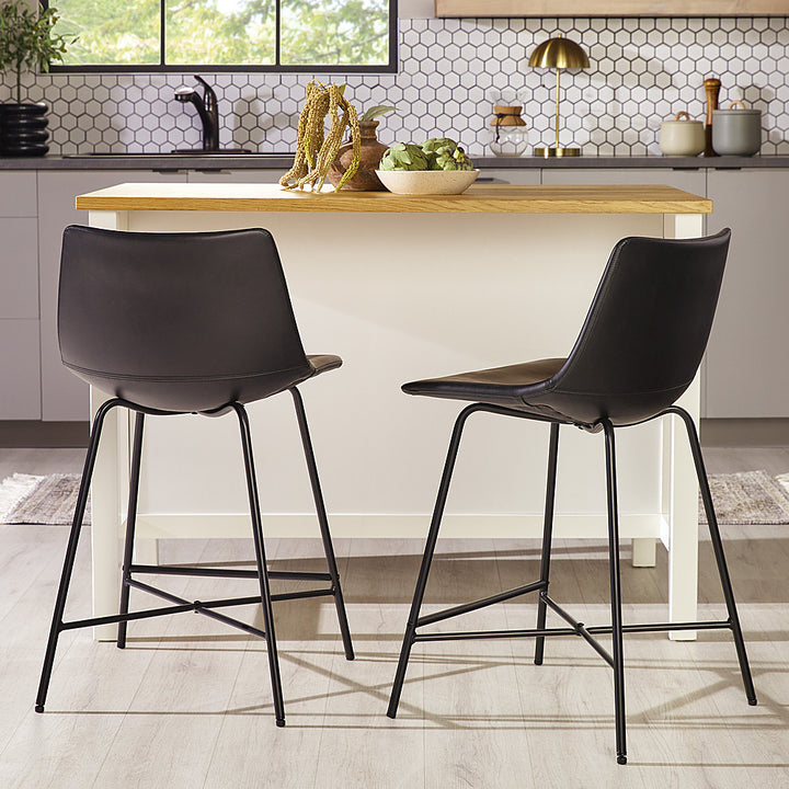 Walker Edison - Upholstered Counter Stool with Metal X Base (2-Piece set) - Black_12