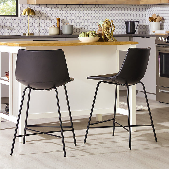 Walker Edison - Upholstered Counter Stool with Metal X Base (2-Piece set) - Black_11
