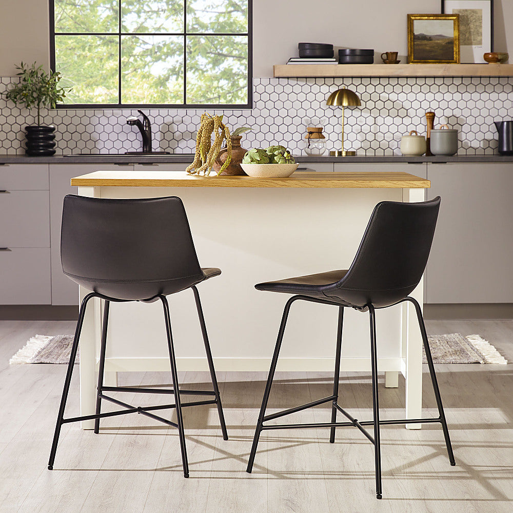 Walker Edison - Upholstered Counter Stool with Metal X Base (2-Piece set) - Black_4