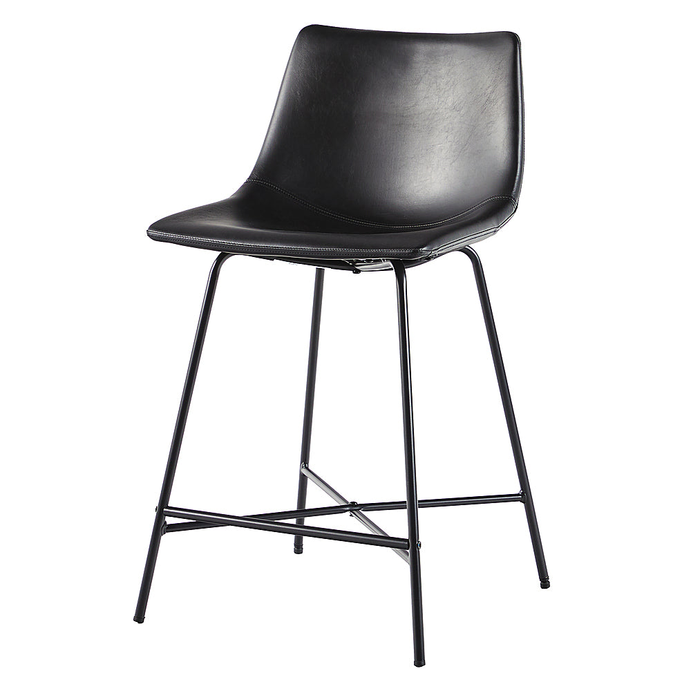 Walker Edison - Upholstered Counter Stool with Metal X Base (2-Piece set) - Black_2