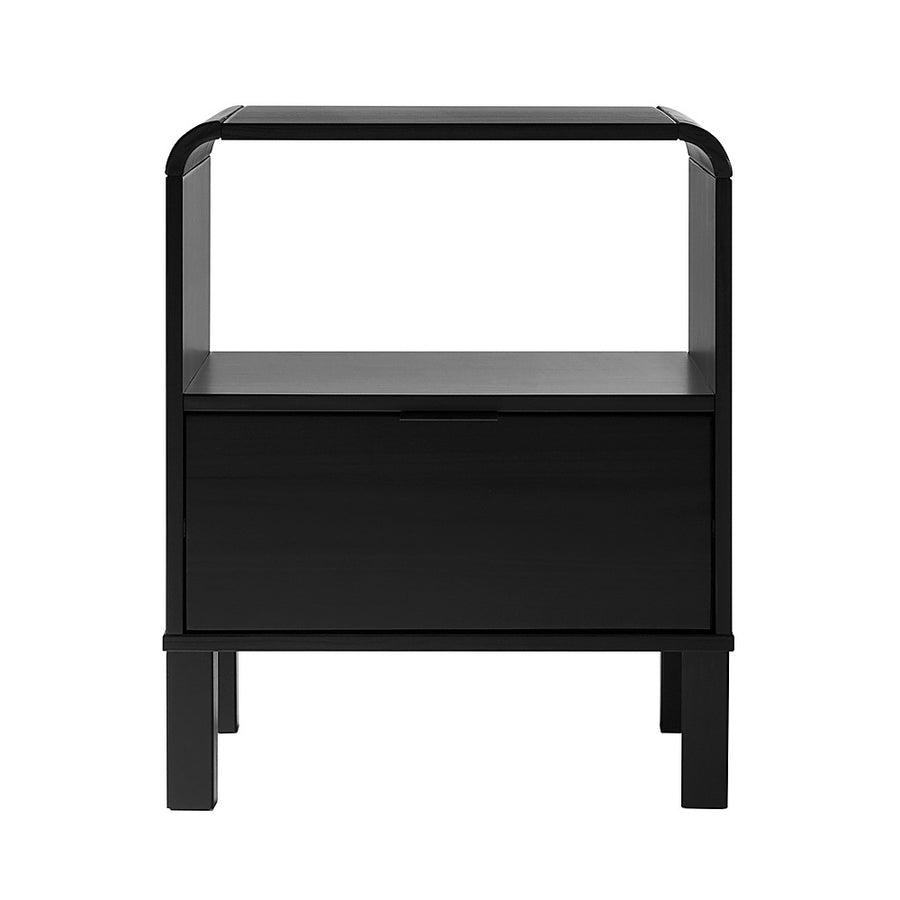 Walker Edison - Modern Curved-Frame 1-Drawer Solid Wood Nightstand - Black_0