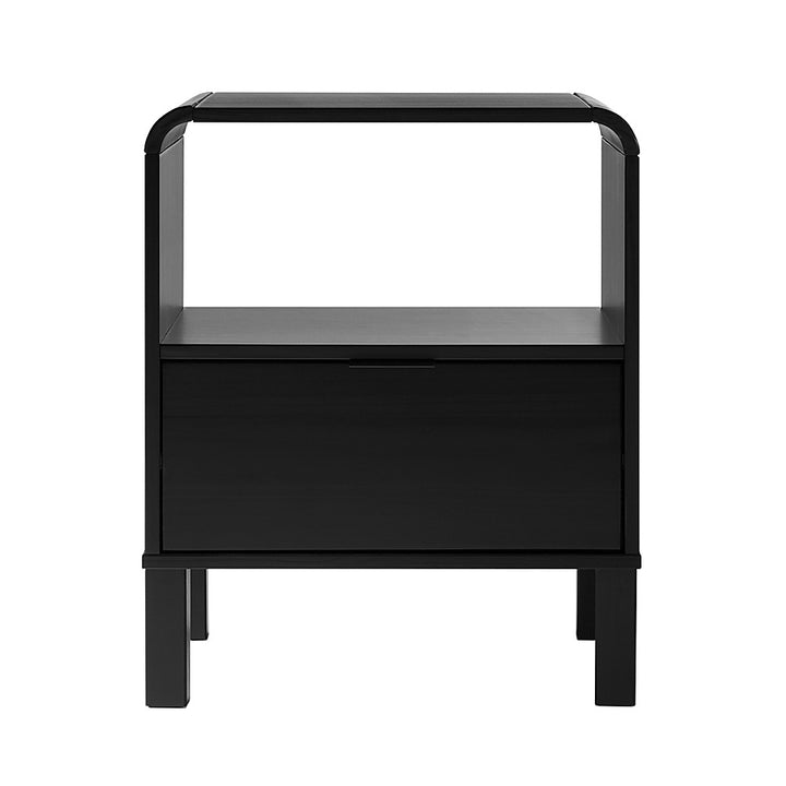 Walker Edison - Modern Curved-Frame 1-Drawer Solid Wood Nightstand - Black_0