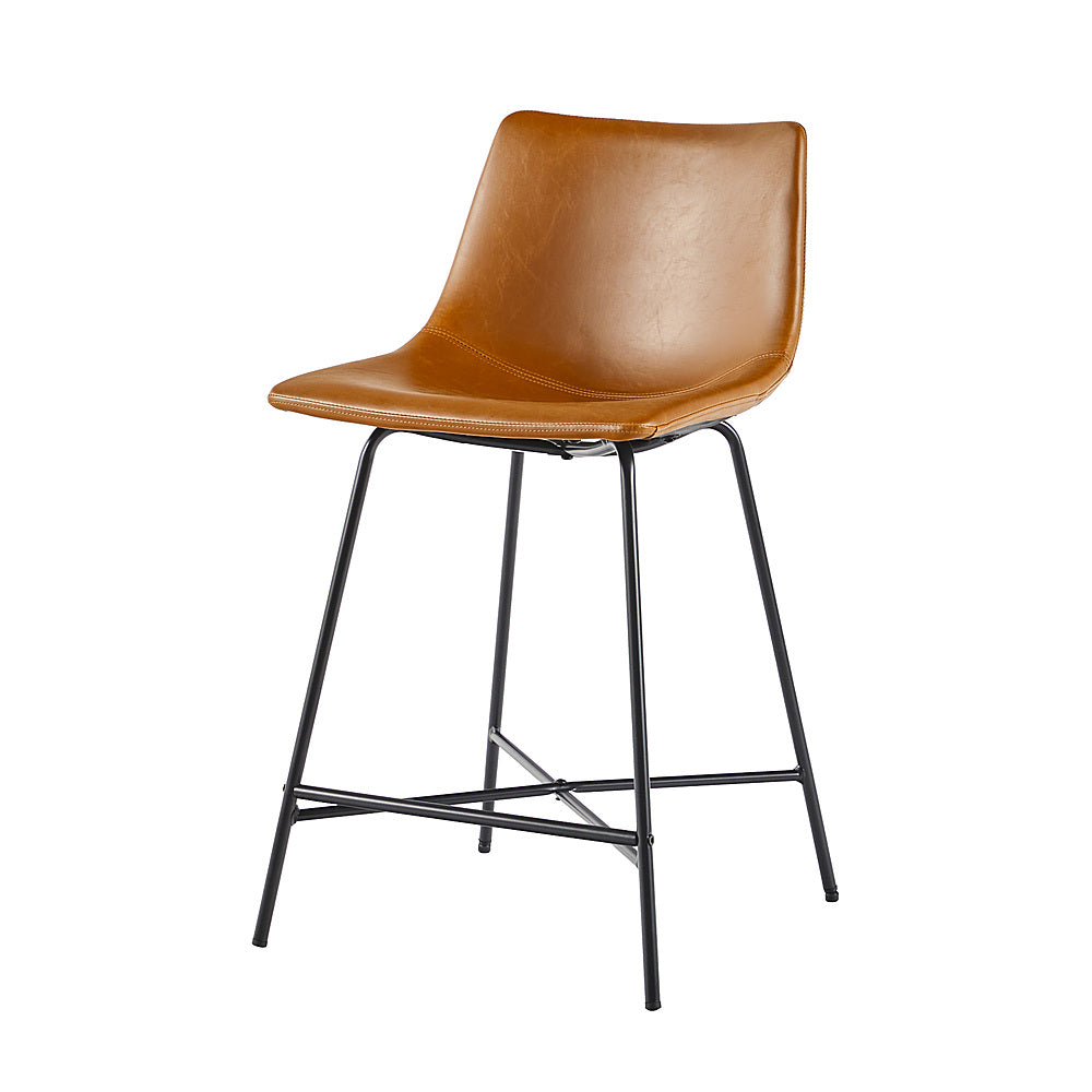 Walker Edison - Upholstered Counter Stool with Metal X Base (2-Piece set) - Whiskey Brown_2