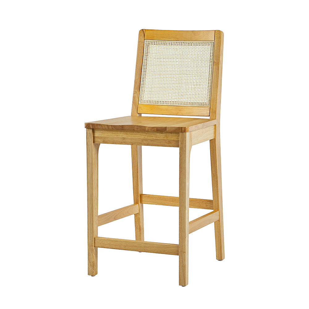 Walker Edison - Boho Solid Wood Counter Stool with Rattan Back Inset (2-Piece Set) - Natural_1