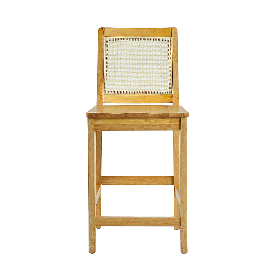 Walker Edison - Boho Solid Wood Counter Stool with Rattan Back Inset (2-Piece Set) - Natural_0
