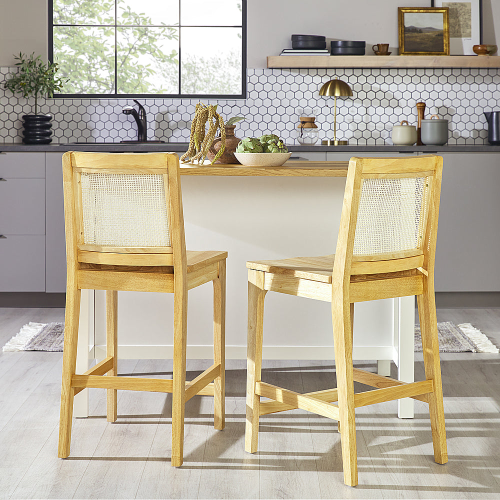 Walker Edison - Boho Solid Wood Counter Stool with Rattan Back Inset (2-Piece Set) - Natural_11