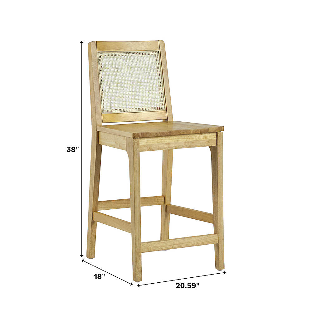 Walker Edison - Boho Solid Wood Counter Stool with Rattan Back Inset (2-Piece Set) - Natural_4