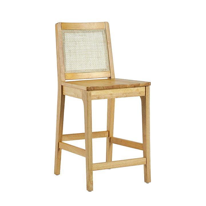 Walker Edison - Boho Solid Wood Counter Stool with Rattan Back Inset (2-Piece Set) - Natural_2
