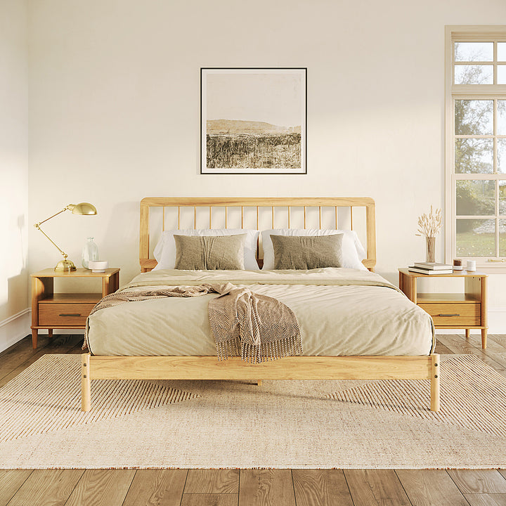 Walker Edison - Mid-Century Modern Slatted Solid Wood King Bedframe - Natural Pine_9