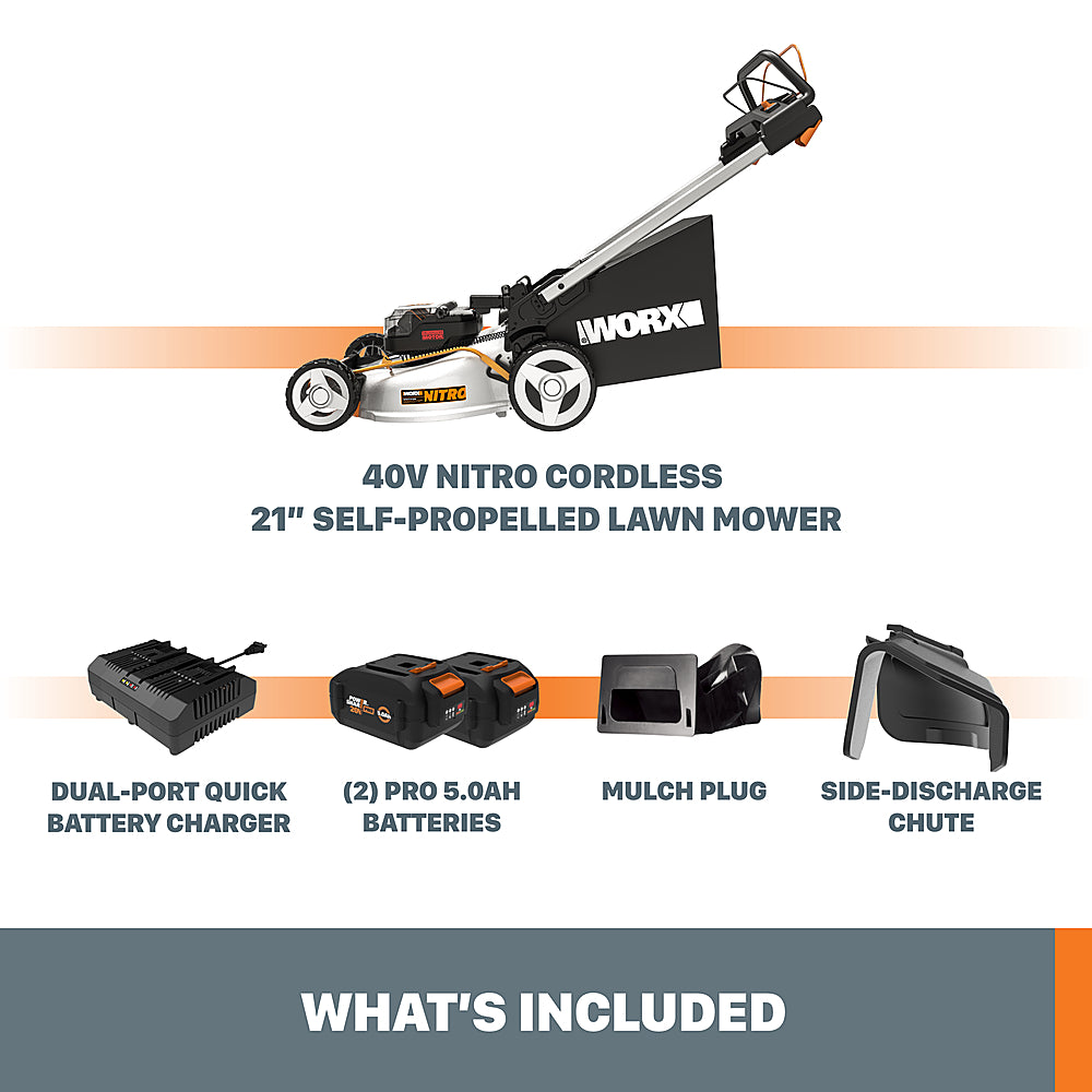 WORX - WG753 40V Cordless Self-Propelled Lawn Mower - Black_1