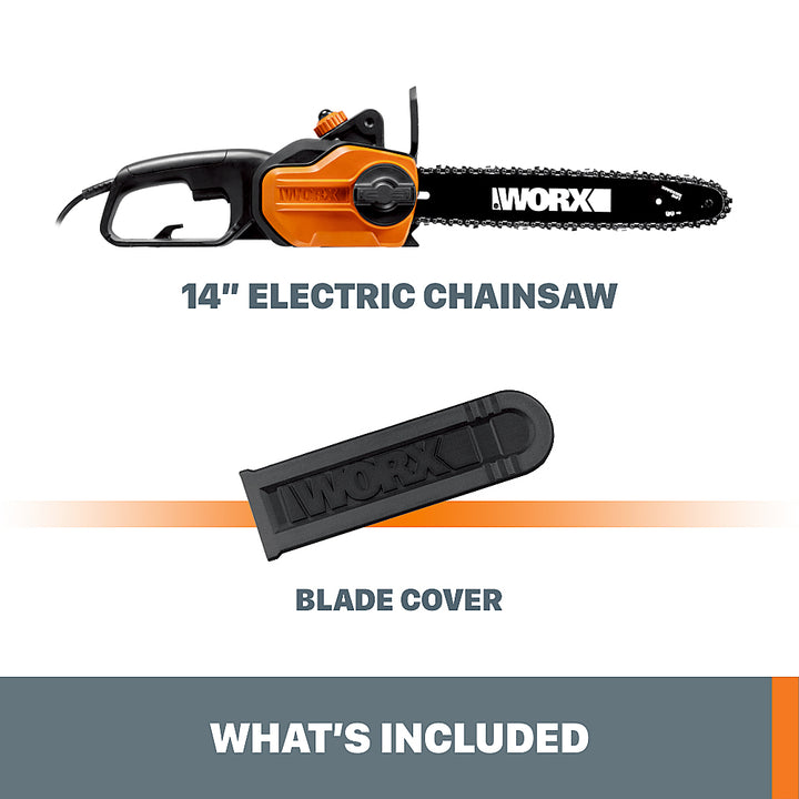 Worx WG305.1 14" 8 Amp Chainsaw, Tool-Free Chain-Tensioning - Black_1