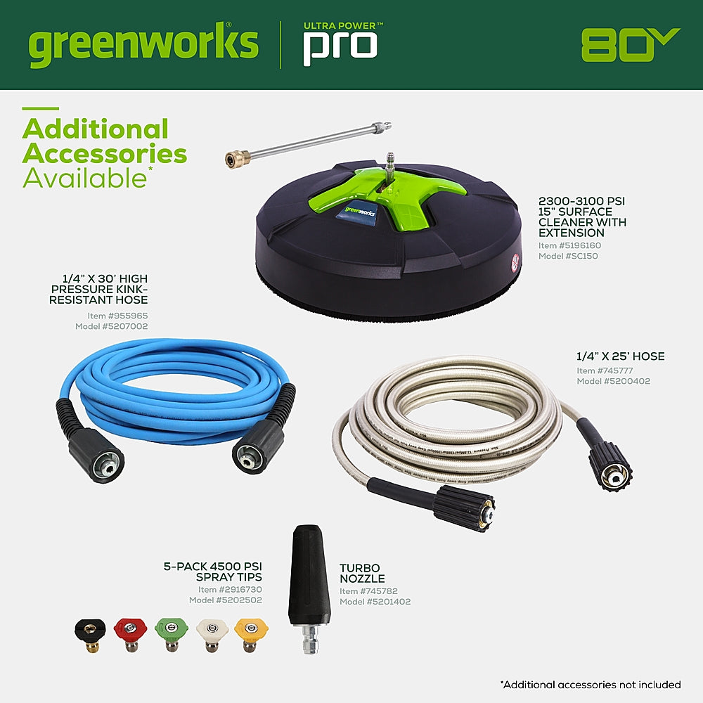 Greenworks 80V 3000 PSI Pressure Washer with Two (2) 4.0Ah Batteries & Dual-Port Rapid Charger - Black_3