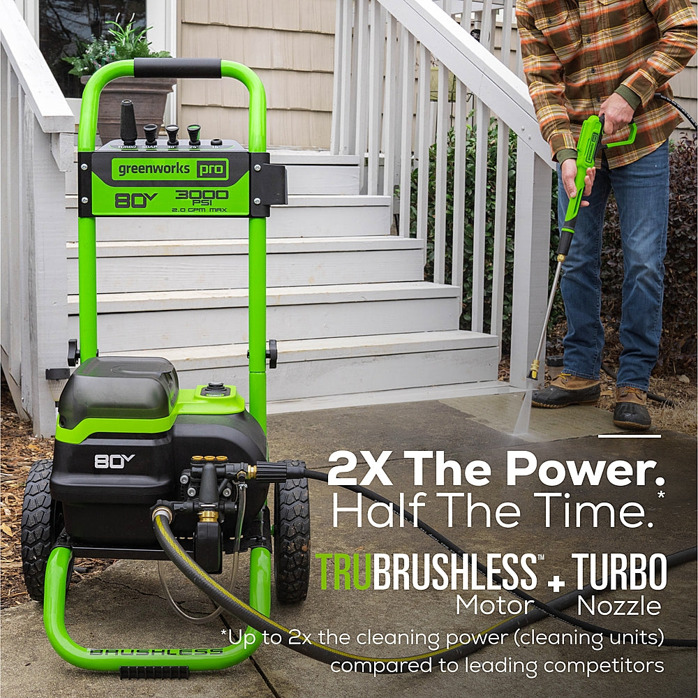 Greenworks 80V 3000 PSI Pressure Washer with Two (2) 4.0Ah Batteries & Dual-Port Rapid Charger - Black_2
