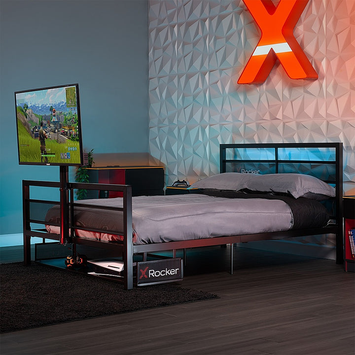 X Rocker - Basecamp Full Size Gaming Bed with LED Lights, Under-Bed Storage and TV Mount - Black_4