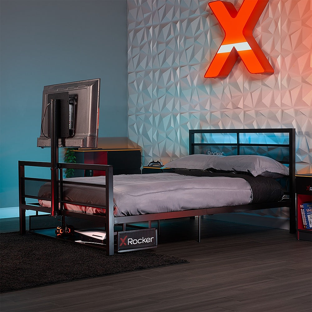 X Rocker - Basecamp Full Size Gaming Bed with LED Lights, Under-Bed Storage and TV Mount - Black_1