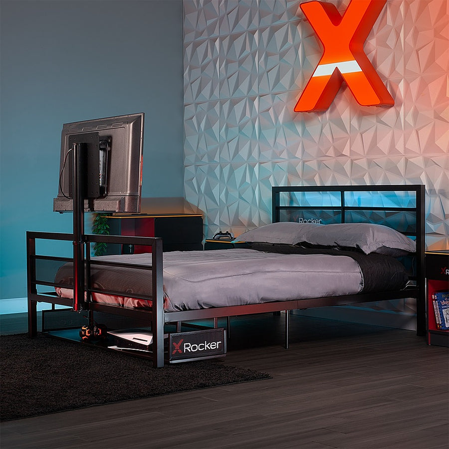 X Rocker - Basecamp Full Size Gaming Bed with LED Lights, Under-Bed Storage and TV Mount - Black_1