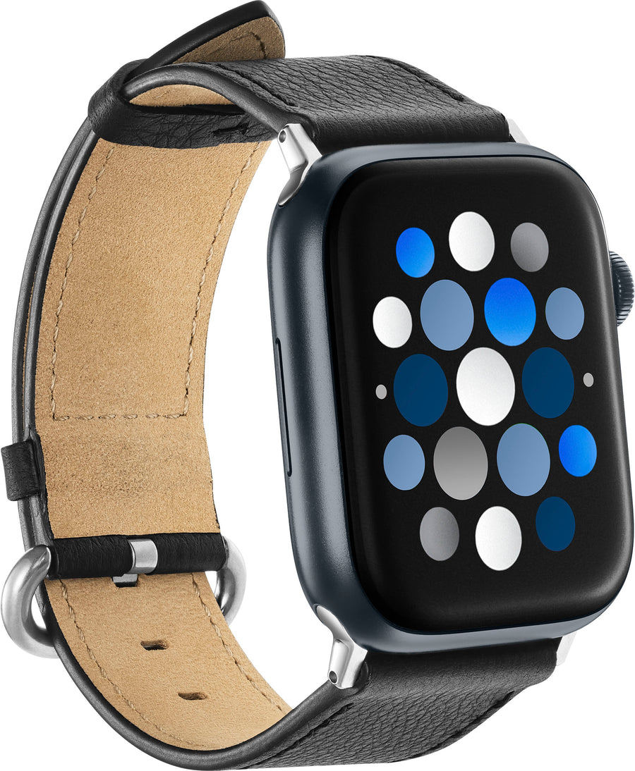 Insignia™ - Leather Band for Apple Watch 42mm, 44mm, 45mm, SE, Ultra 49mm and Ultra 2 49mm - Black_0