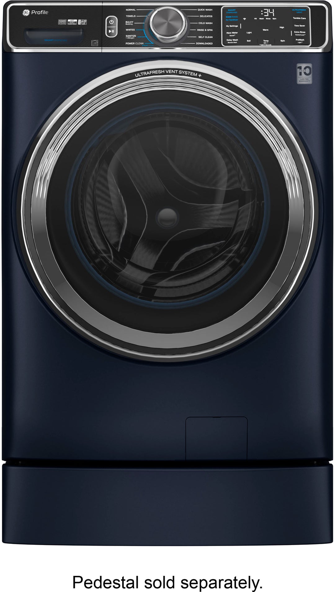 GE Profile - 5.3 Cu. Ft. Stackable Smart Front Load Washer with Steam and UltraFresh Vent System+ With OdorBlock - Saphire Blue_10