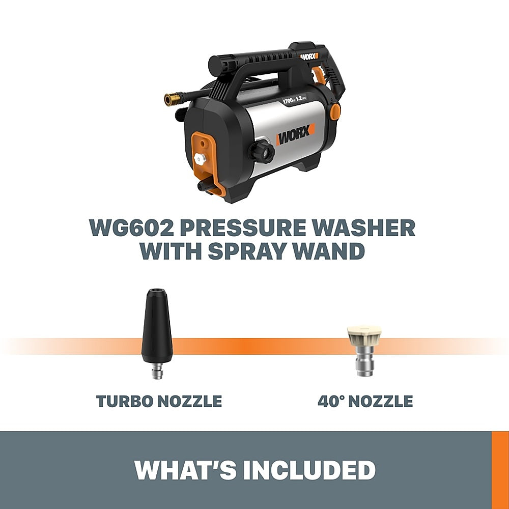 WORX - WG602 Electric Pressure Washer up to 1700 PSI at 1.2 GPM - Black_1