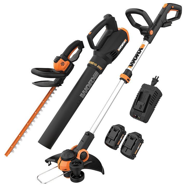 Worx WG931 20V Max Cordless String Trimmer, Hedge Trimmer, and Leaf Blower Combo Kit (Batteries & Charger Included) - Black_0