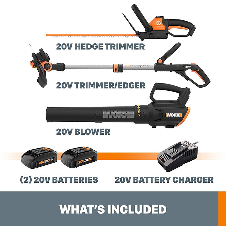 Worx WG931 20V Max Cordless String Trimmer, Hedge Trimmer, and Leaf Blower Combo Kit (Batteries & Charger Included) - Black_2