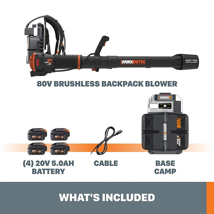 WORX - 80V LEAFJET Cordless Backpack Leaf Blower with Brushless Motor, Variable Speed (Batteries & Charger Included) - Black_3