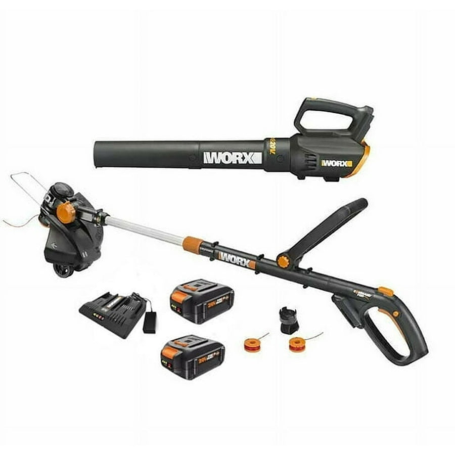 Worx WG930.3 20V Power Share 12" 4.0Ah Cordless String Trimmer & Turbine Leaf Blower (Batteries & Charger Included) - Black_0