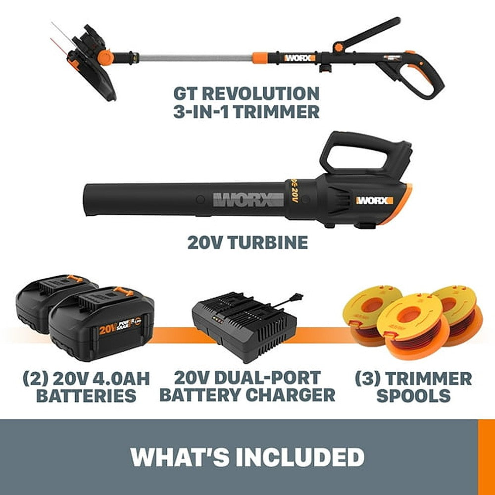 Worx WG930.3 20V Power Share 12" 4.0Ah Cordless String Trimmer & Turbine Leaf Blower (Batteries & Charger Included) - Black_1