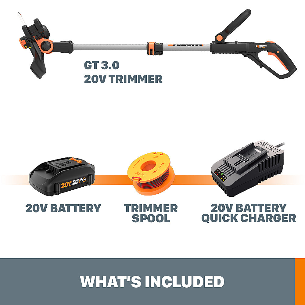 Worx WG163.8 20V Power Share GT 3.0 12" Cordless String Trimmer & Edger (Battery and Charger Included) - Black_1