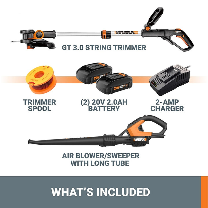 WORX - 20V Cordless String Trimmer and Air Blower Combo Kit (Batteries & Charger Included) - Black_7