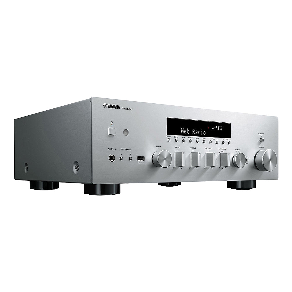Yamaha - Bluetooth 120-Watt-Continuous-Power 2.0-Channel Network Stereo Receiver with Remote, R-N600A - Silver_1