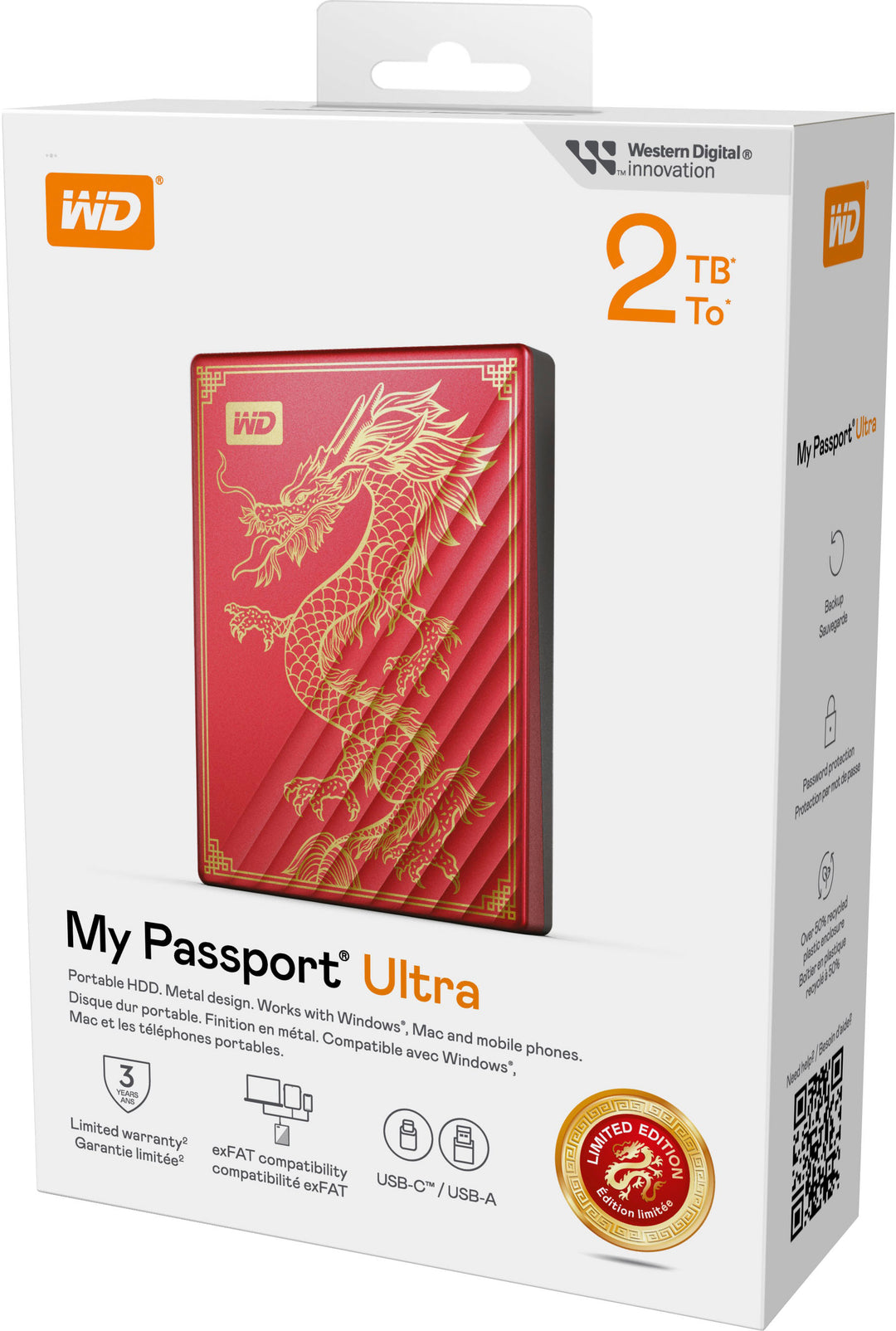 WD - My Passport Ultra Limited Edition Dragon 2TB External USB-C Portable Hard Drive - Red_2