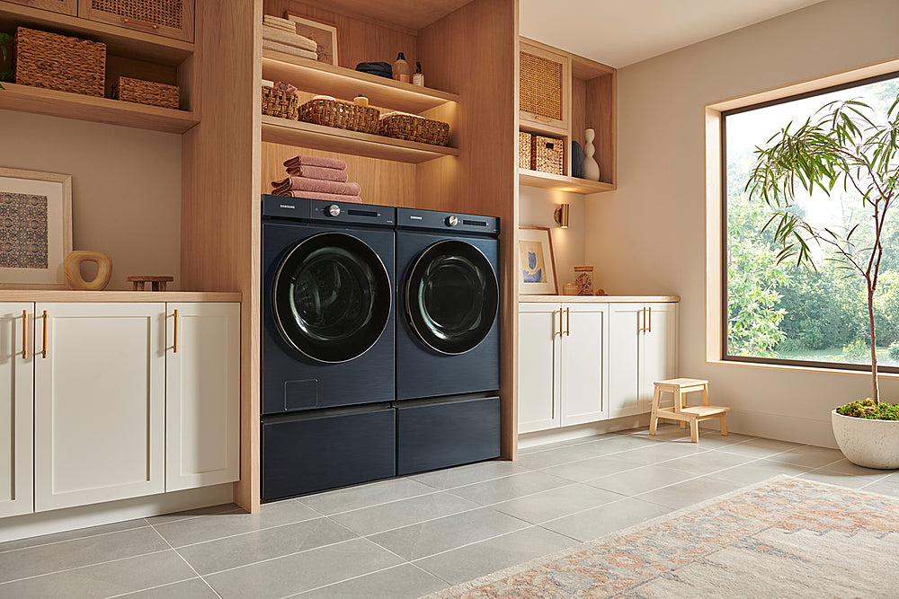 Samsung - BESPOKE 7.6 Cu. Ft. Stackable Smart Gas Dryer with Steam and AI Optimal Dry - Brushed Navy_1