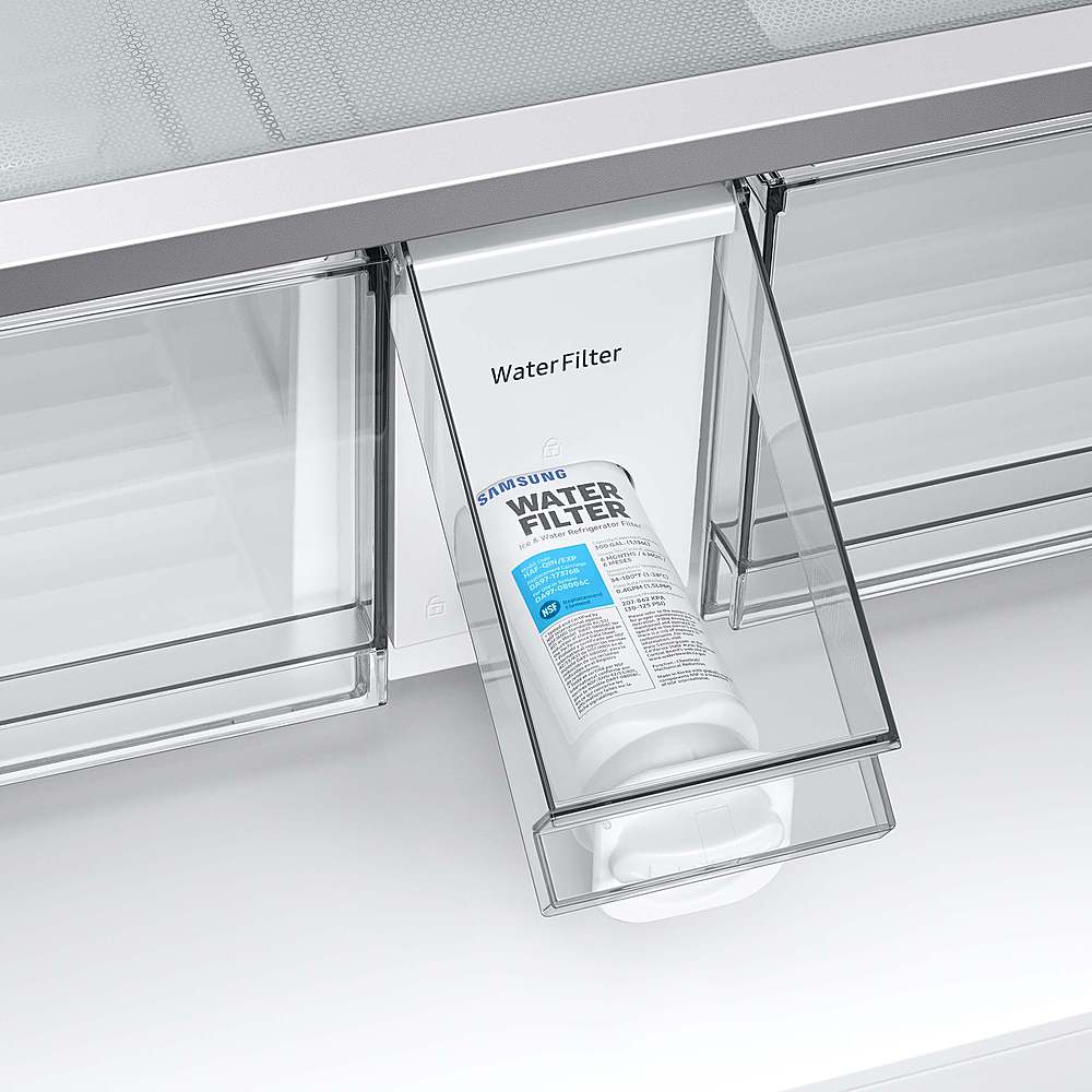 Samsung - BESPOKE 23 cu. ft. 4-Door French Door Counter Depth Smart Refrigerator with Beverage Center - Morning Blue Glass_1