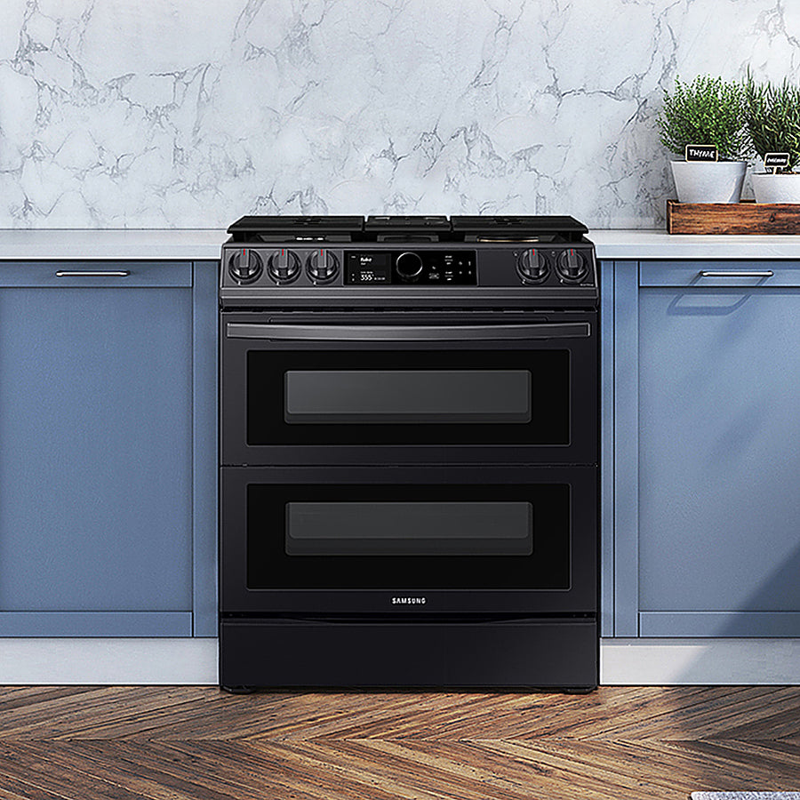 Samsung - Flex Duo 6.3 cu. ft.  Front Control Slide-in Dual Fuel Range with Smart Dial, Air Fry & WiFi, Fingerprint Resistant - Black Stainless Steel_0