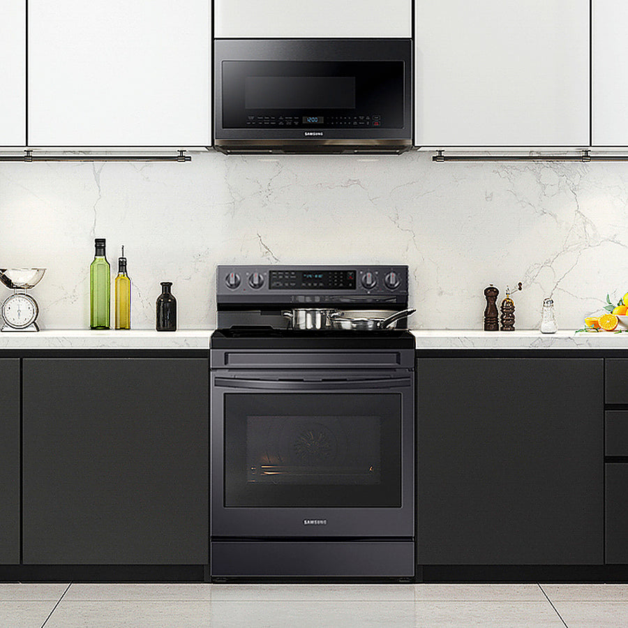 Samsung - 6.3 cu. ft. Freestanding Electric Convection+ Range with WiFi, No-Preheat Air Fry and Griddle - Black Stainless Steel_0