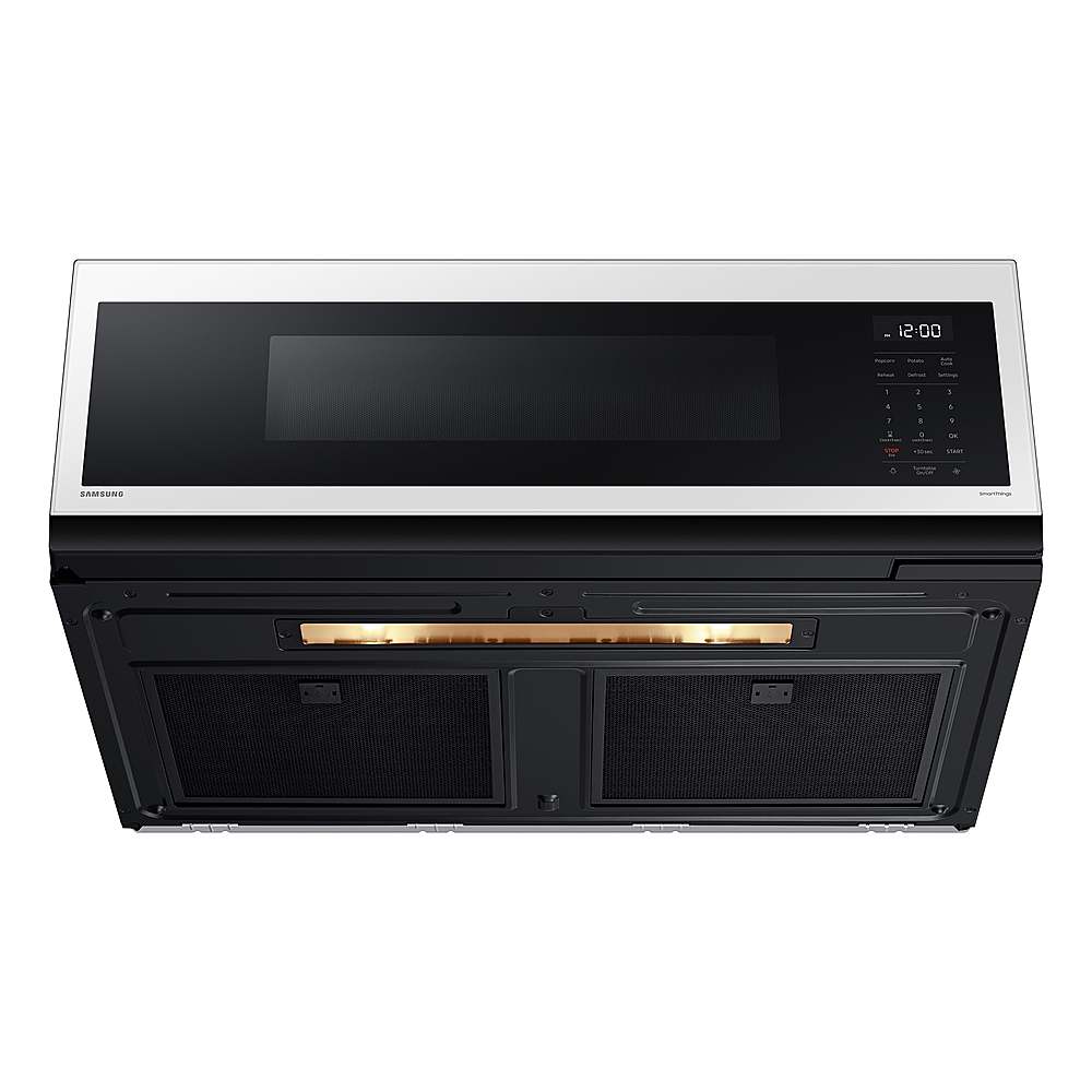 Samsung - BESPOKE 1.1 cu. ft SLIM Over-the-Range Microwave with 400 CFM Hood Ventilation, Wi-Fi and Voice Control - White Glass_1