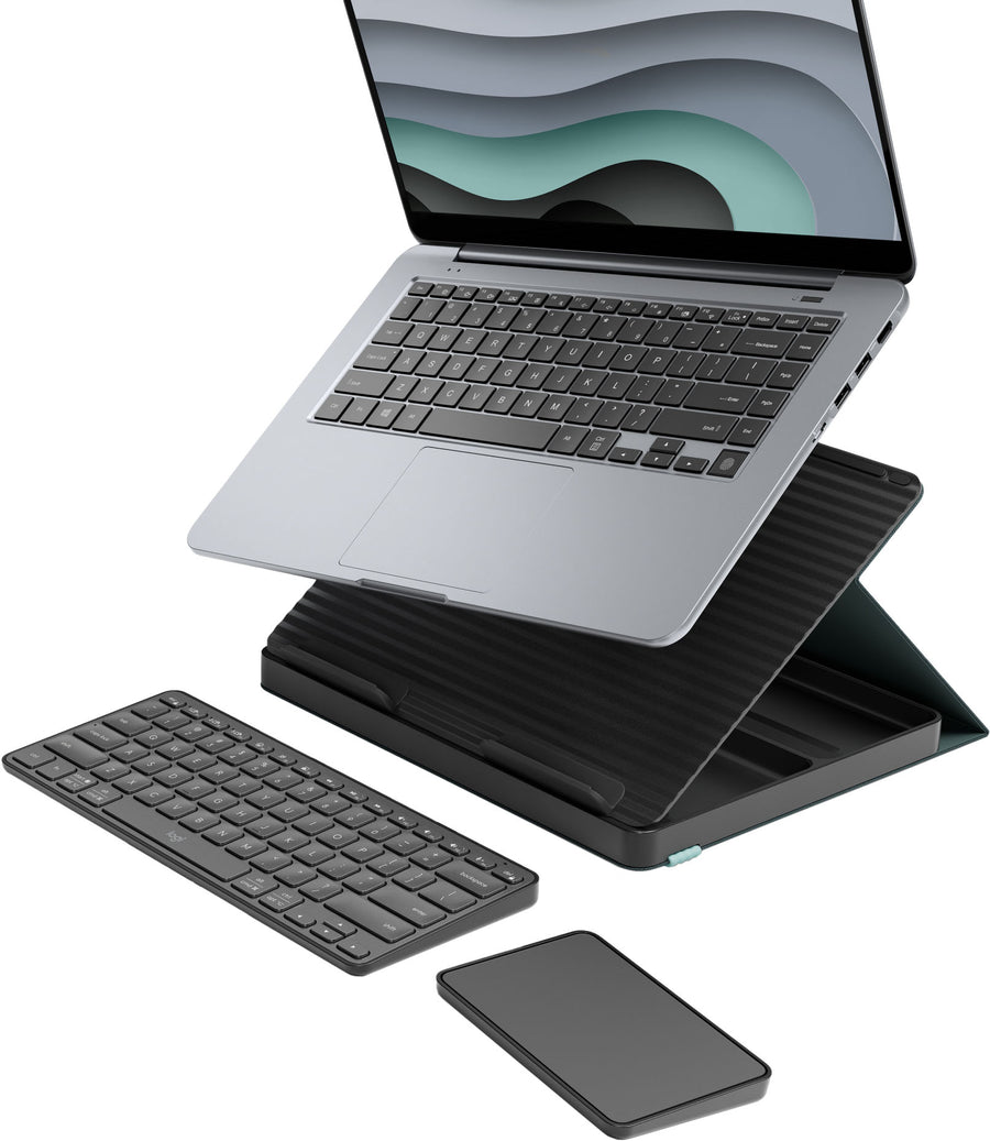 Logitech - Casa Pop-Up Desk Work From Home Kit Compact Wireless Keyboard, Touchpad and Laptop Stand for Laptop/MacBook (10” to 17”) - Classic Chic_0