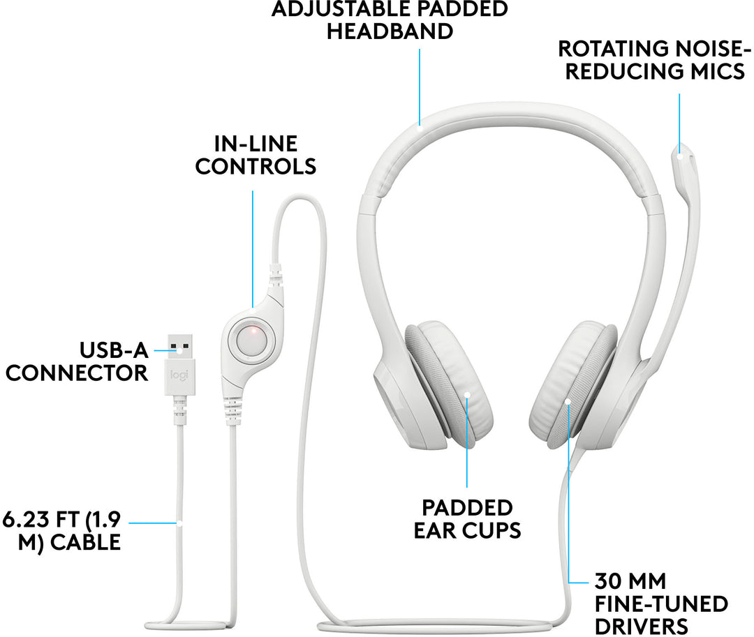 Logitech - H390 Wired USB On-Ear Stereo Headphones - Off-White_5