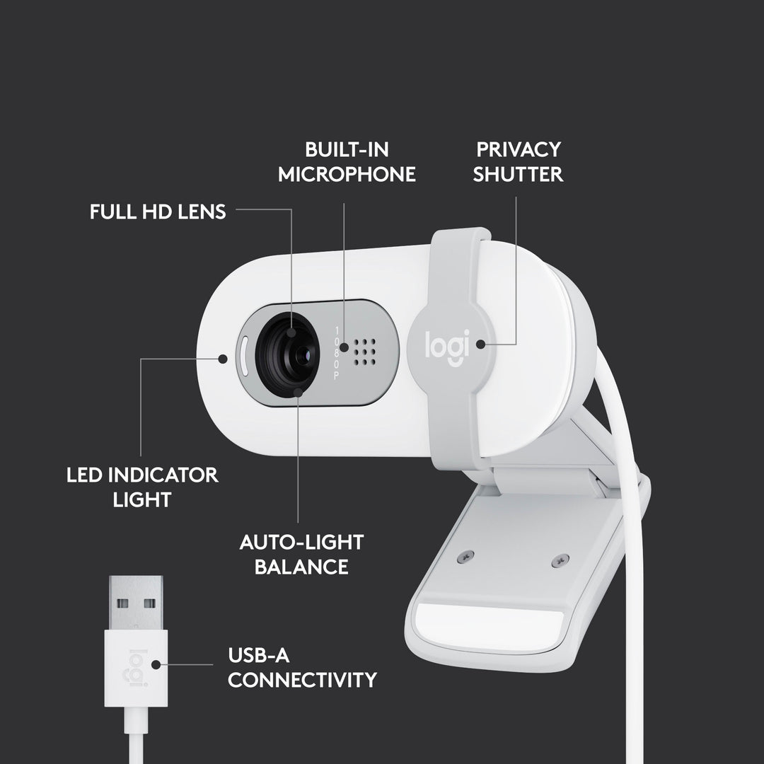 Logitech - Brio 100 1080p Full HD Webcam for Meetings and Streaming - Off-White_5