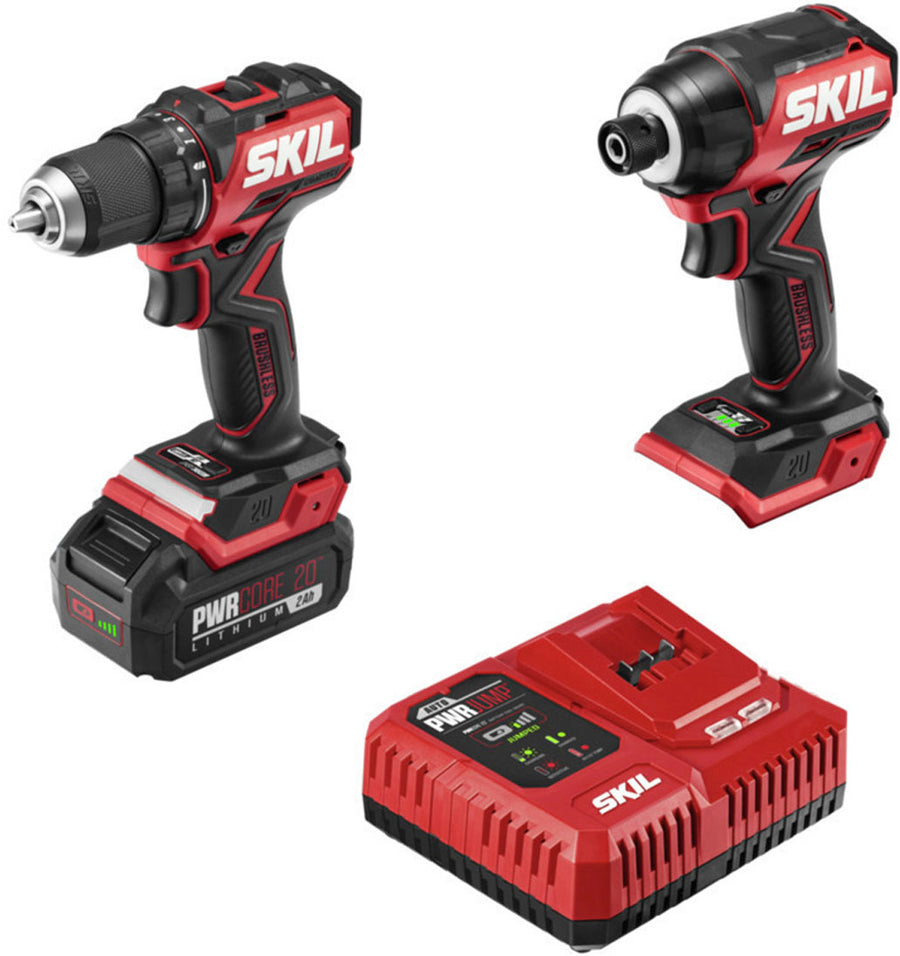 SKIL PWRCORE 20™ Brushless 20V Compact Drill Driver and Impact Driver Kit - black/Red_0