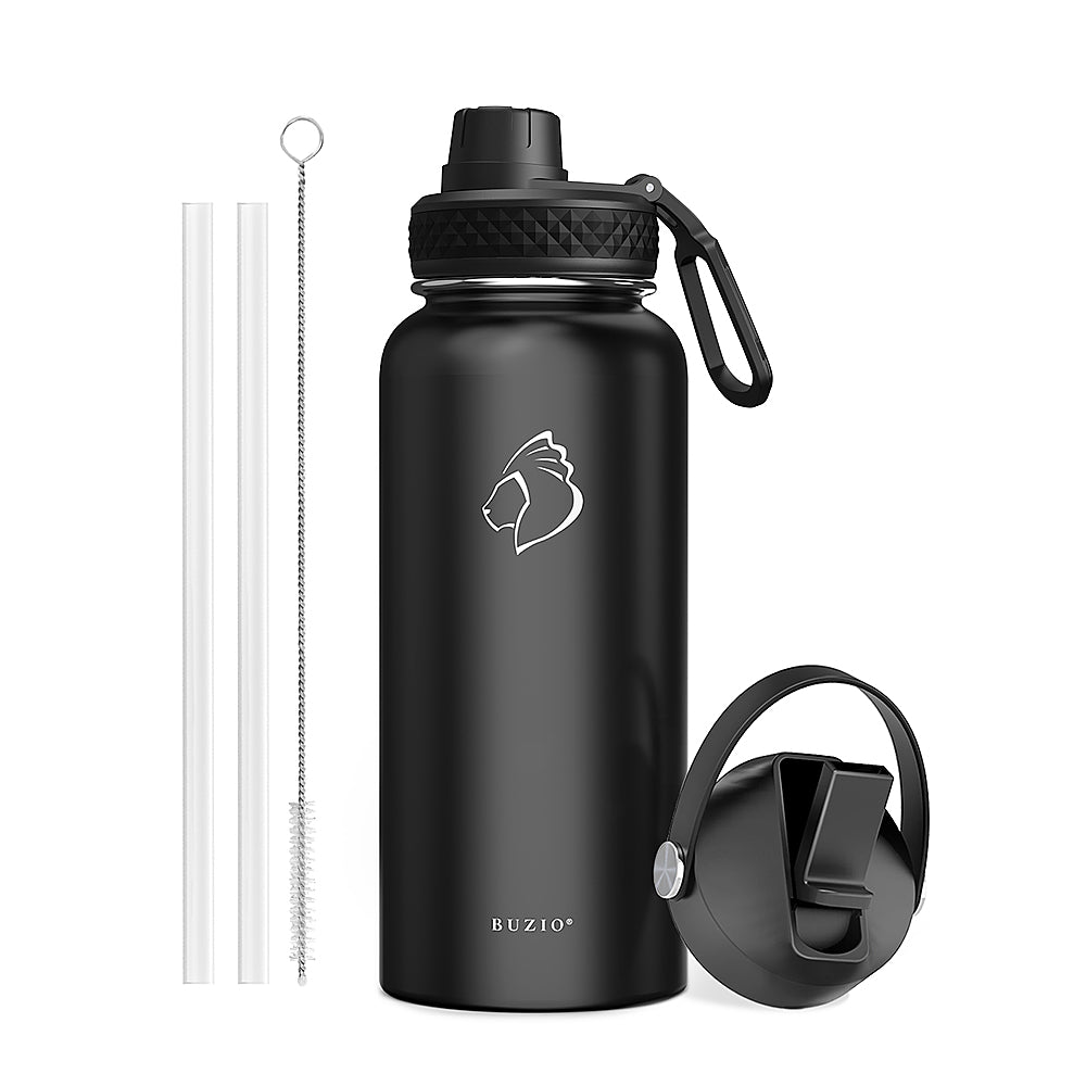 Buzio - 32oz Insulated Water Bottle with Straw Lid and Spout Lid - Black_1