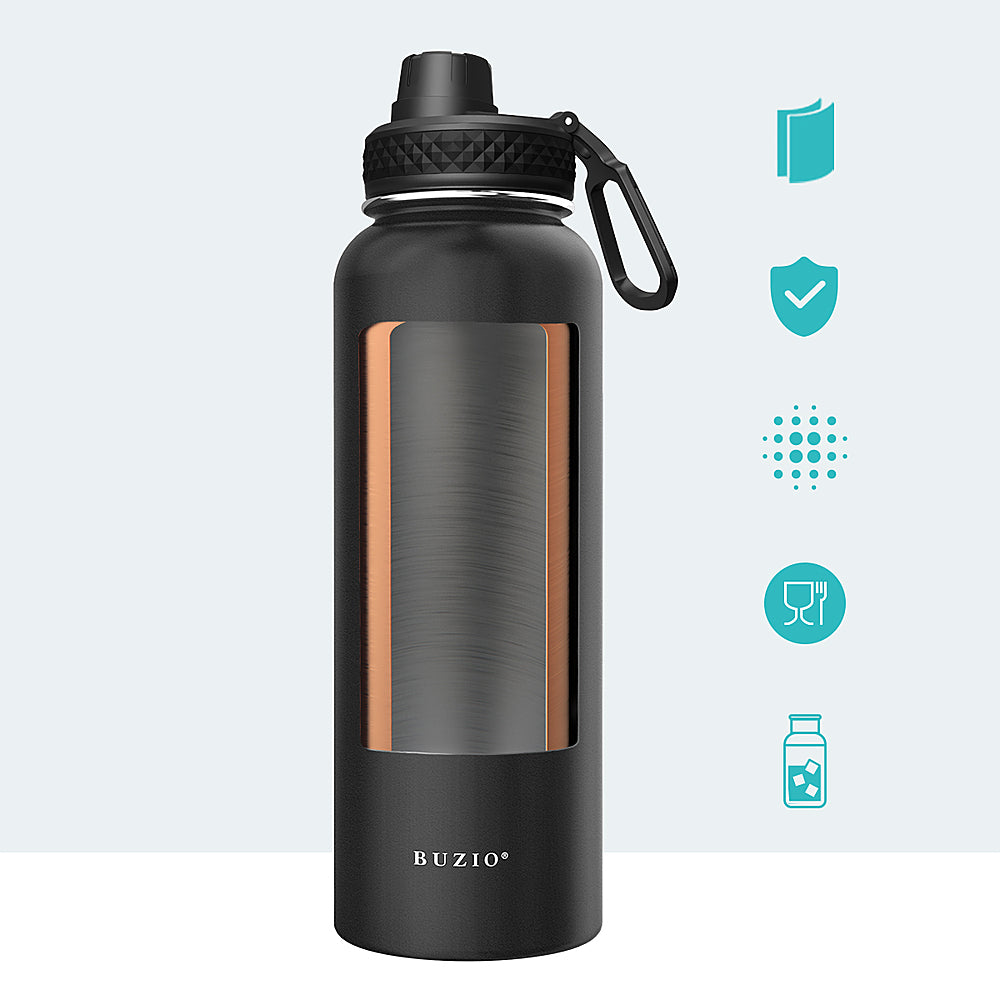 Buzio - 40oz Insulated Water Bottle with Straw Lid and Spout Lid - Black_3